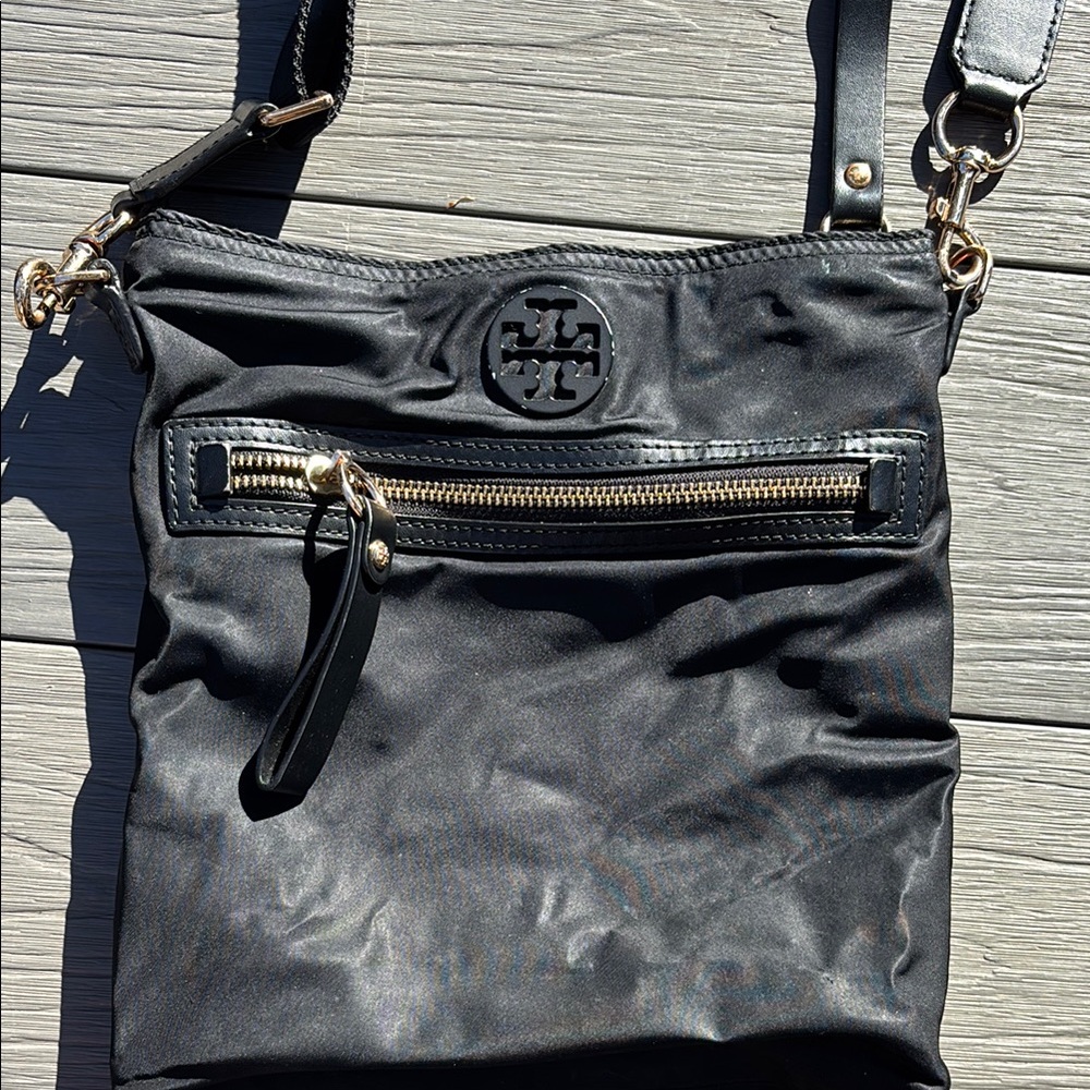 Tory Burch Black Leather Crossbody Bag with Gold Hardware